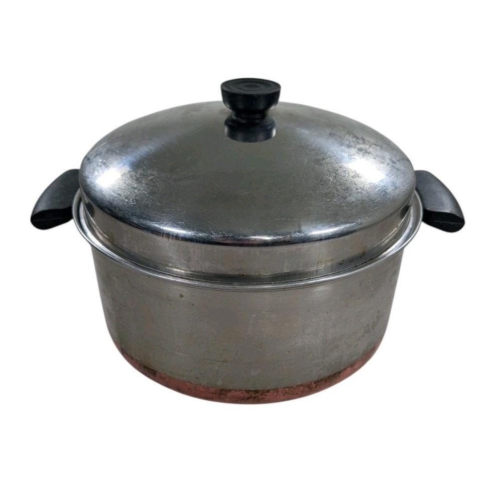 Vintage Revere Ware Copper Bottom 6 Quart Dutch Oven With Dome Lid 1801 Pre 1968